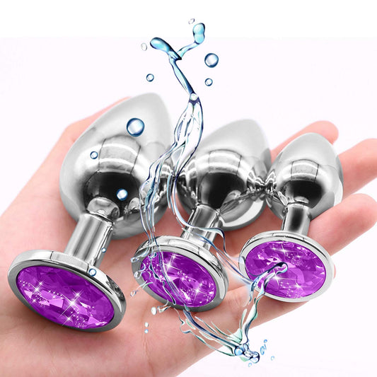 Silver Butt Plug with Crystal Stones (3 pcs)